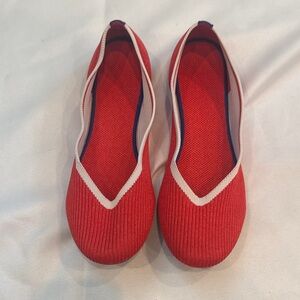 Cute Red Knit Ballet Flats with White Trim, Women’s Size 8.5